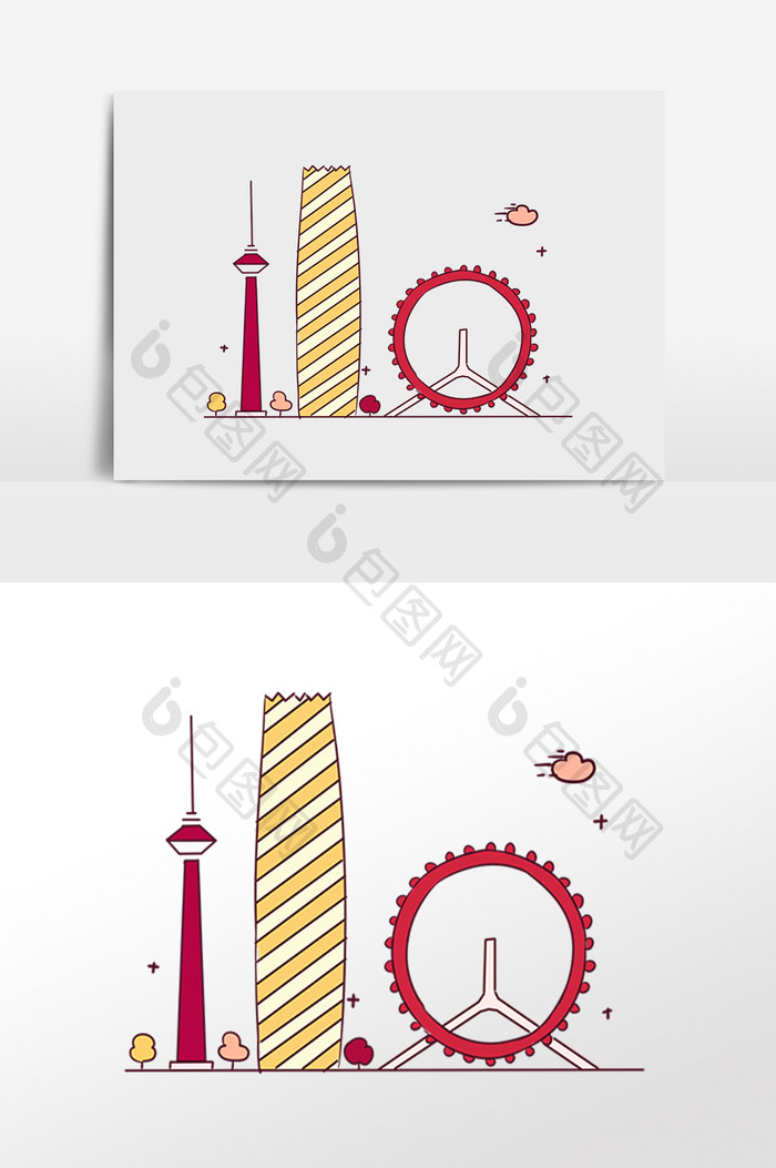 手绘卡通景点建筑上海插画