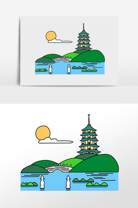 手绘景点旅游建筑插画