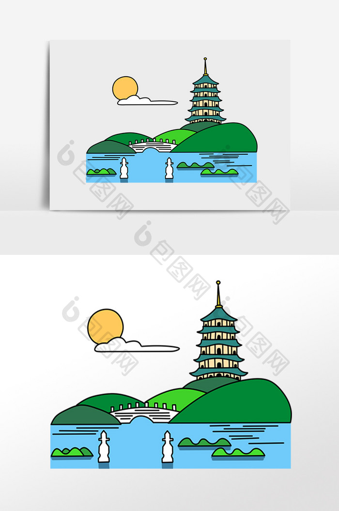 手绘景点旅游建筑插画