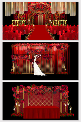 红金奢华大气复古欧式婚礼舞台效果图图片