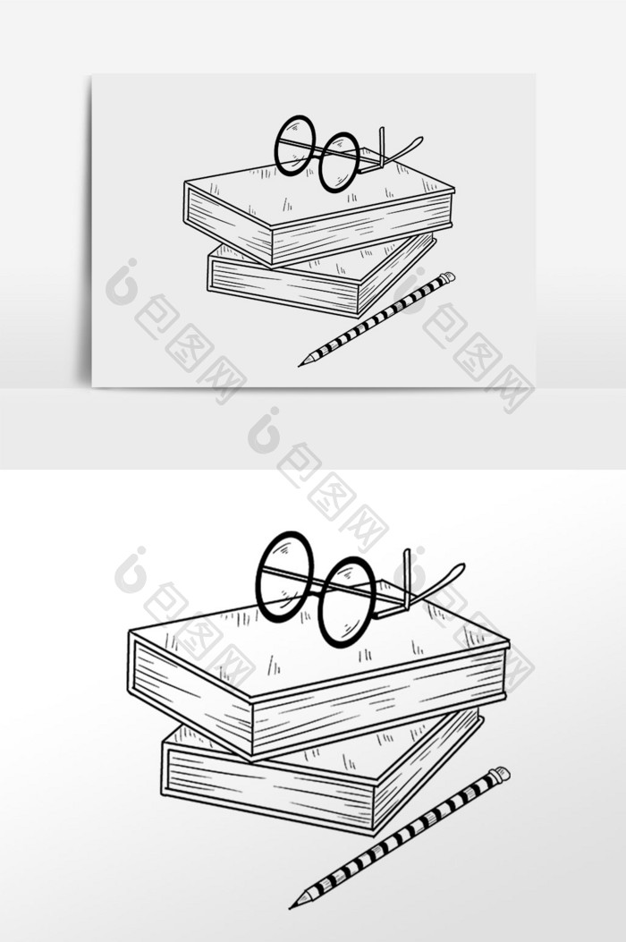 手绘线描学习书籍文具插画