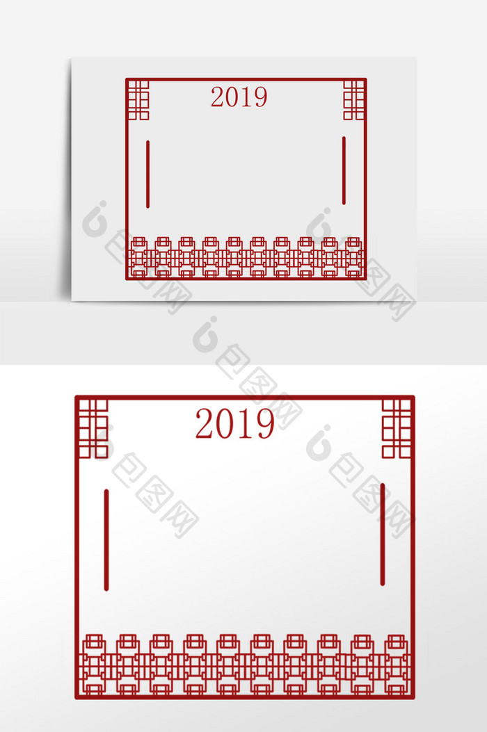 手绘2019新年中国风边框插画