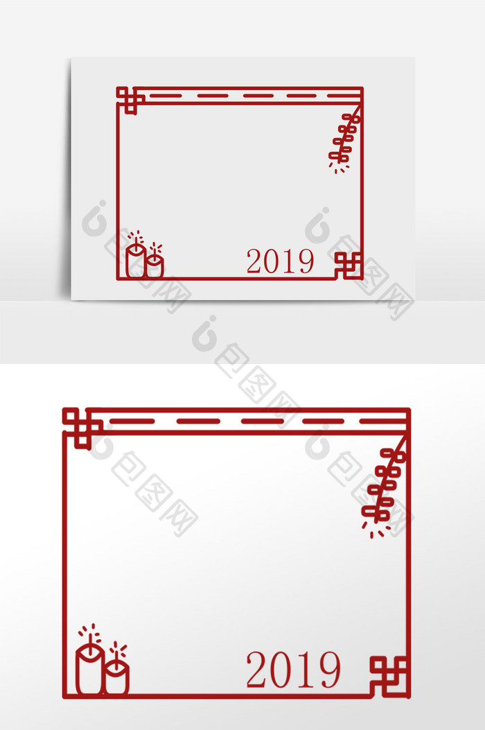 手绘2019新年鞭炮边框插画