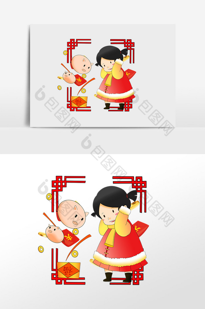 春节女孩过新年插画图片图片