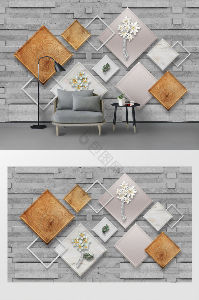 现代时尚3d立体几何图形珠宝花朵背景墙