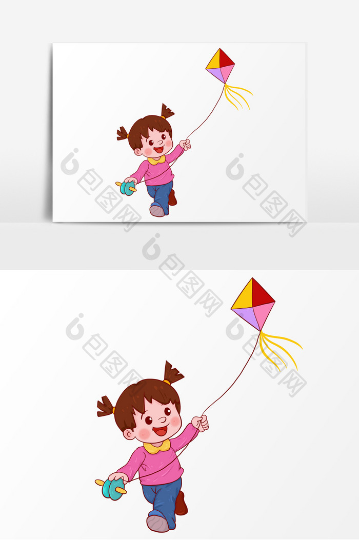 立春放风筝的小女孩卡通元素