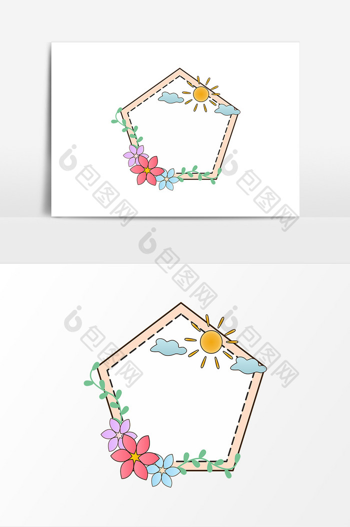 清新卡通风立春花卉边框素材