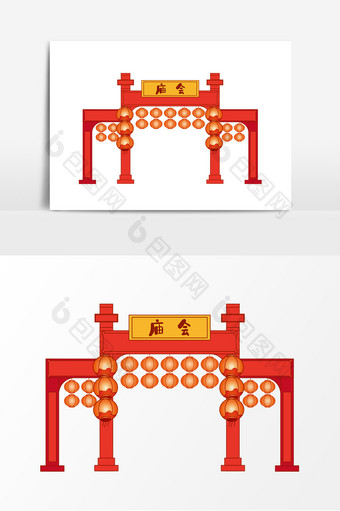 卡通庙会门头灯笼元素图片