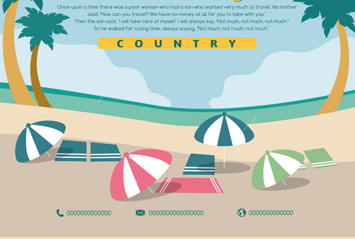 夏日卡通热带风情沙滩手绘旅游海报