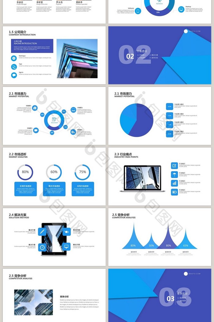 简约蓝色企业市场计划书PPT模版
