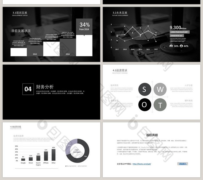 黑白科技风商业计划PPT模板