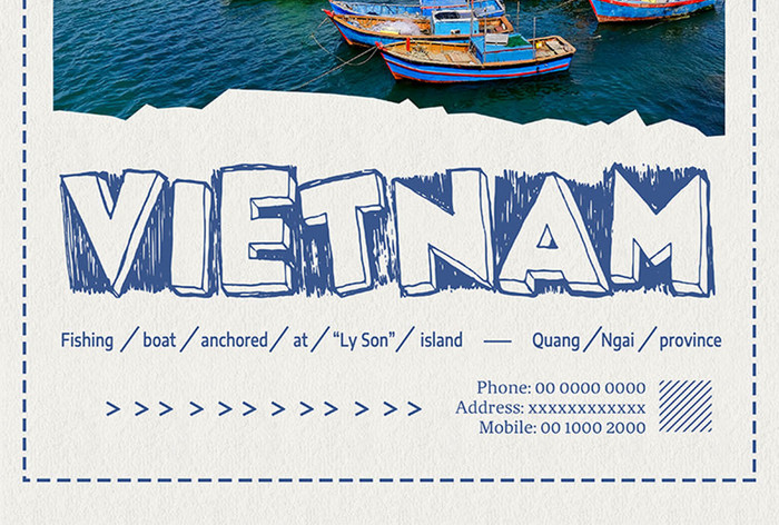 越南旅游蓝色海报