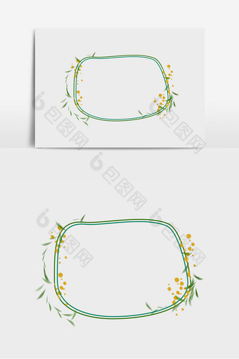 方形边框绿叶点缀元素图片