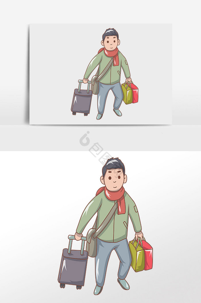春节拉行李的人物插画图片