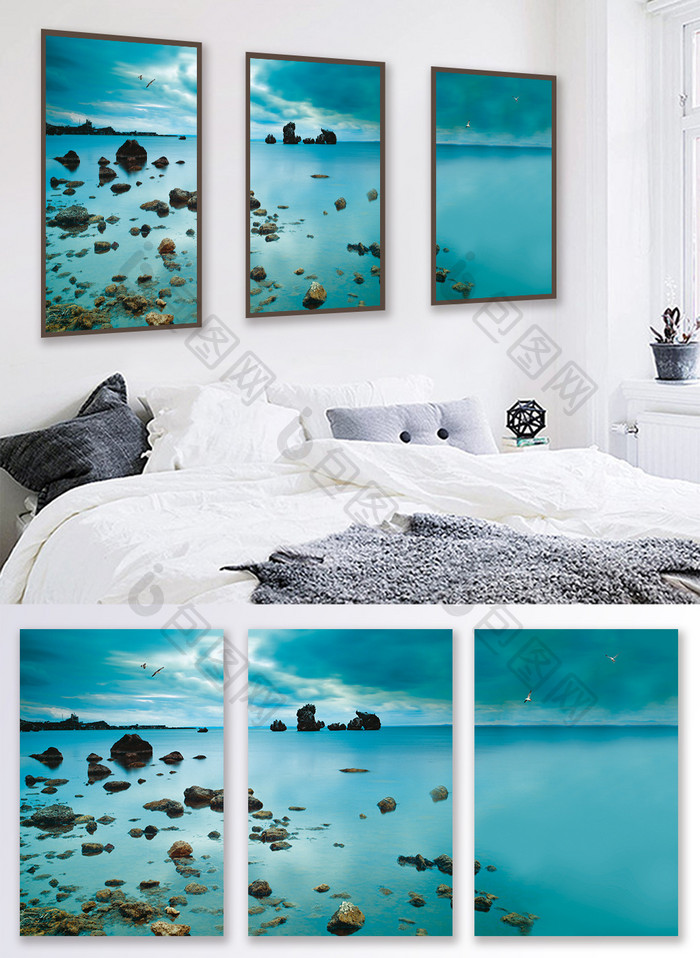 简欧海岸线礁石风景客厅卧室酒店装饰画
