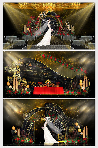 时尚现代简约黑金红色系婚礼效果图图片
