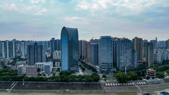 宜昌长江边高楼建筑CBD