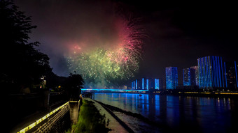 福州城市夜景烟花灯光