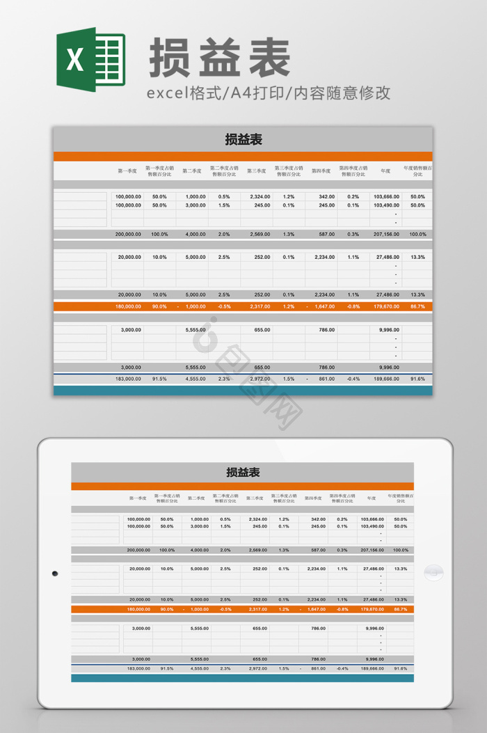 损益表excel-损益表excel图表-包图网
