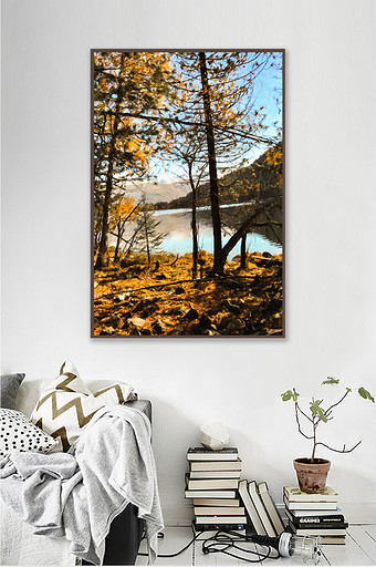 秋季丛林森林风景装饰油画客厅书房装饰画图片