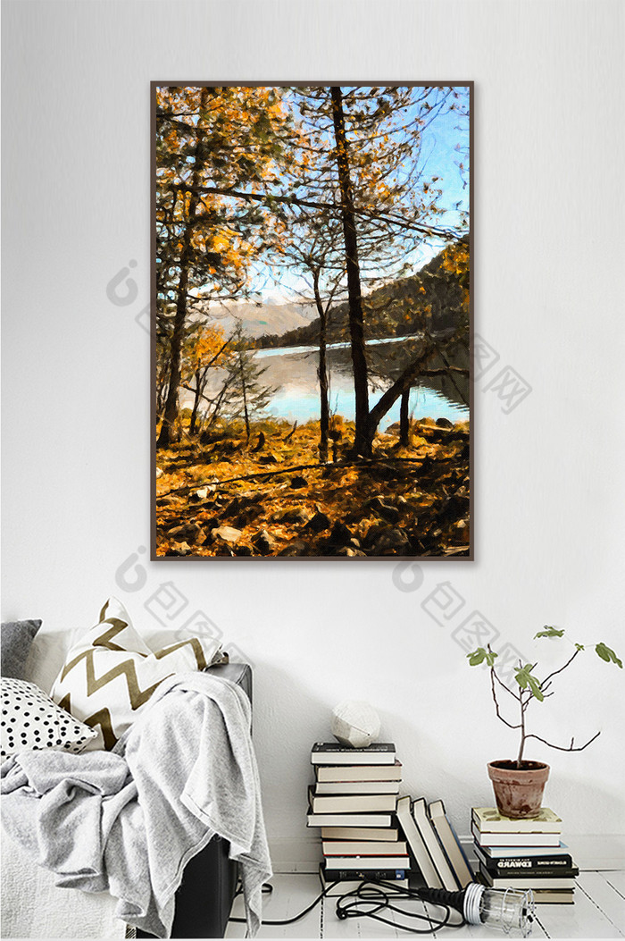 秋季丛林森林风景装饰油画客厅书房装饰画图片图片