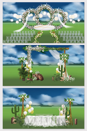 现代简约森系草坪婚礼布置效果图图片