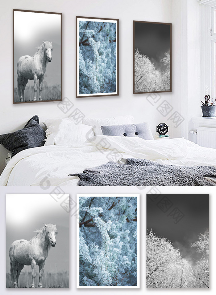 北欧风创意黑白冬季风景客厅卧室酒店装饰画
