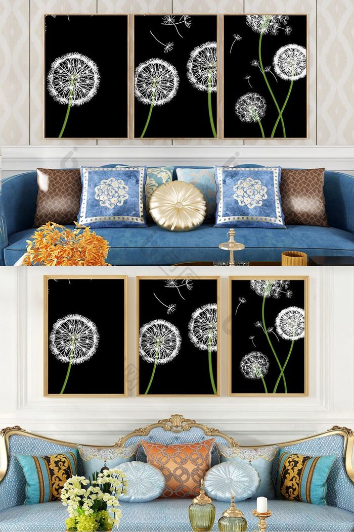 简欧几何蒲公英植物风景卧室客厅酒店装饰画图片图片