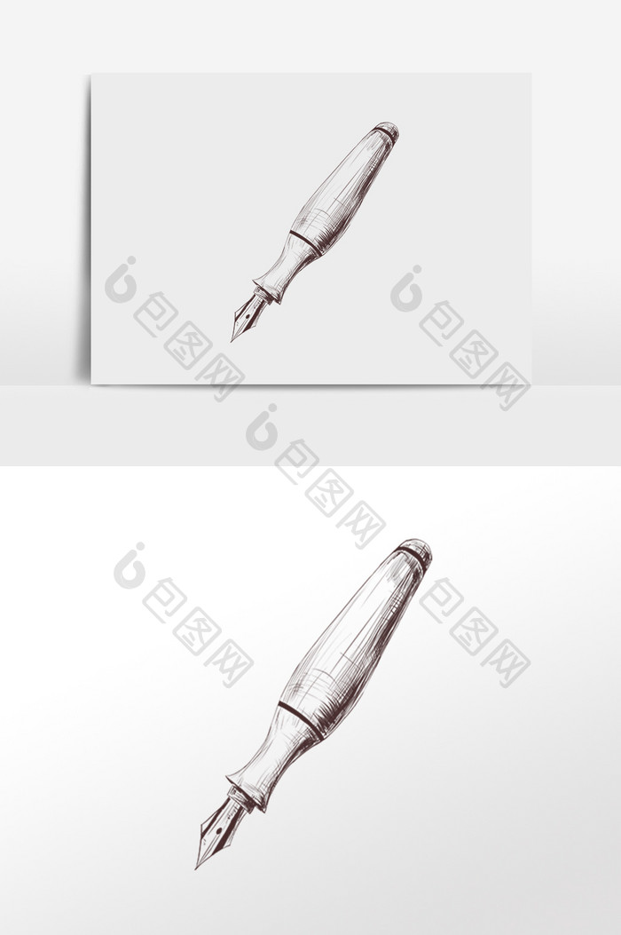 手绘线描学习文具钢笔插画