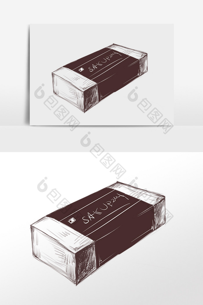 手绘线描学习文具橡皮插画