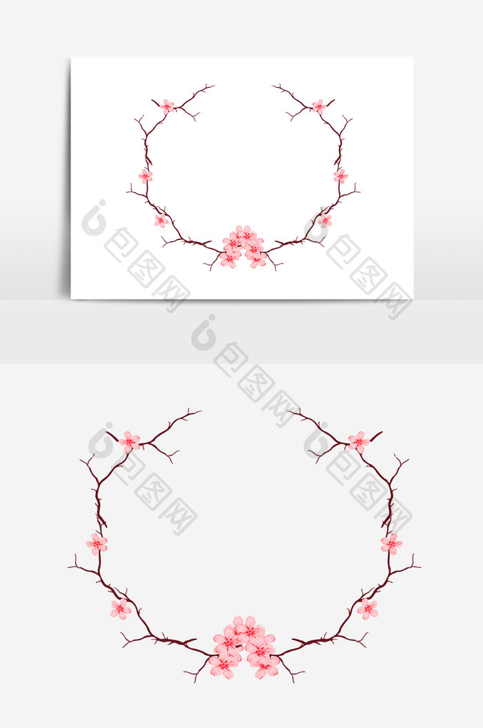 春季立春樱花树花朵矢量手绘元素