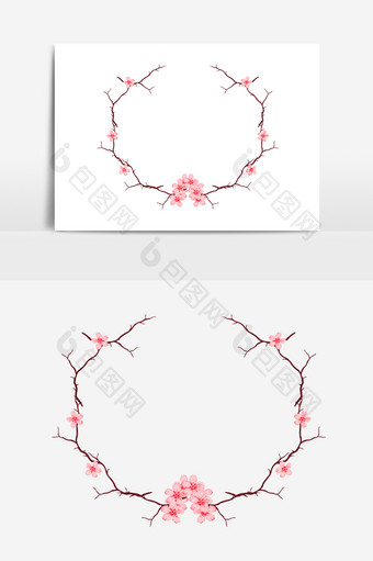 春季立春樱花树花朵矢量手绘元素图片