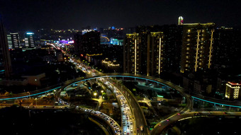 福建福州城市交通高架桥夜景灯光拥堵交通