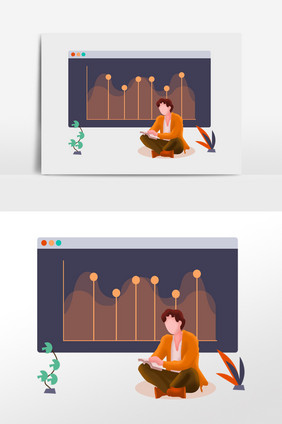 橙色扁平商务网络黑板数据白领男士