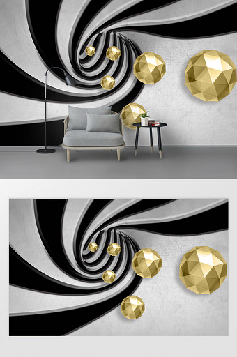 立体空间金色球背景墙图片