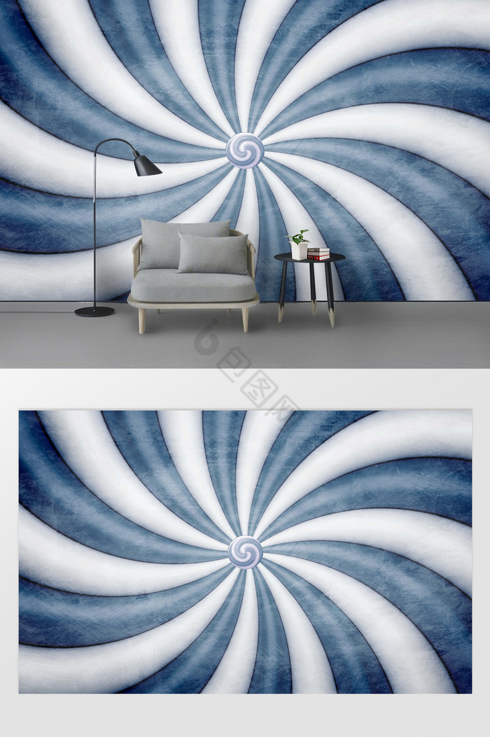 蓝色螺旋皮雕背景墙图片