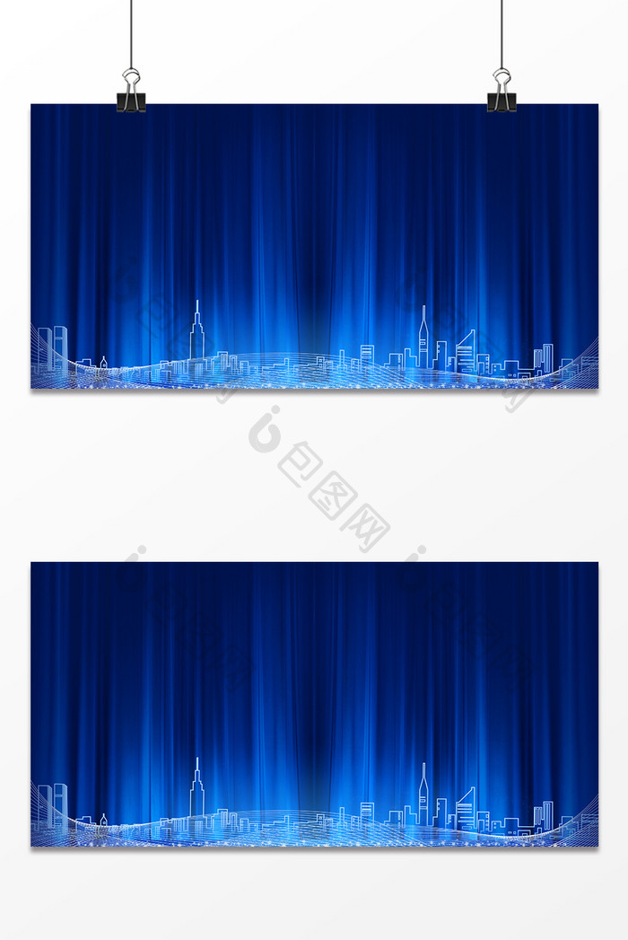 蓝色梦幻光线城市线条商务科技背景图