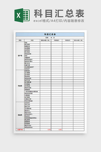 科目汇总excel模板图片