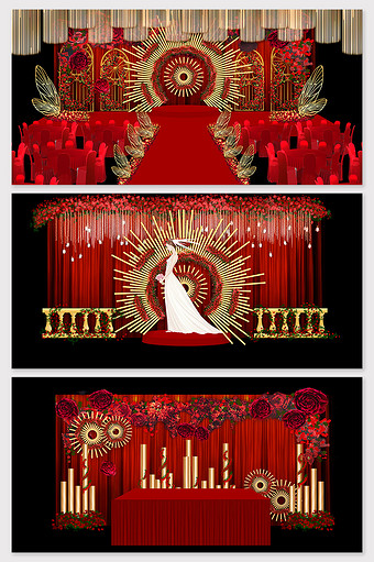 红金复古奢华欧式婚礼舞台效果图图片