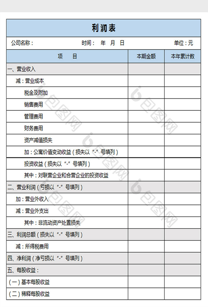 利润表EXCEL模板