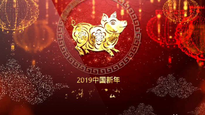 猪年中国新年喜庆祝福灯笼粒子动画AE模板