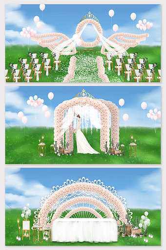现代简约森系粉色草坪婚礼图片
