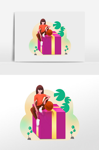 橙色扁平运动篮球礼盒礼物创意女孩图片