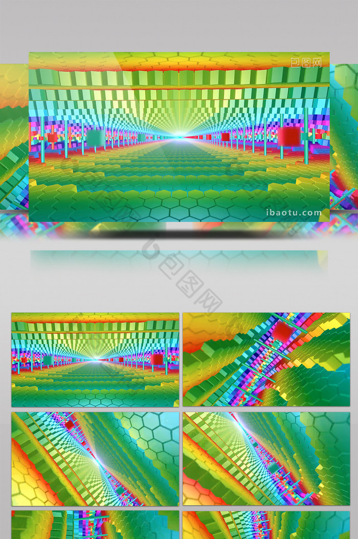 动感炫酷震撼五彩方格穿越背景视频