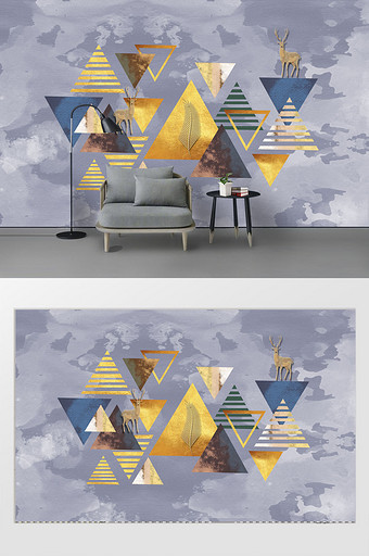 现代时尚抽象几何图形金色麋鹿叶子创意背景图片