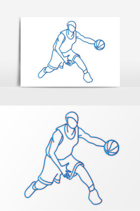 蓝线条效果篮球运动员运球