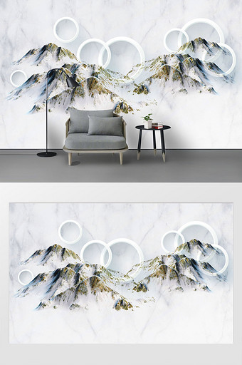 现代时尚简洁彩色山3D立体圆圈白色背景墙图片