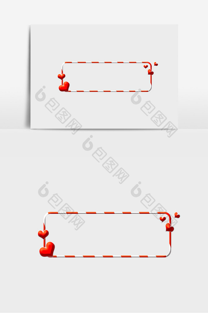 情人节红白立体爱心边框元素