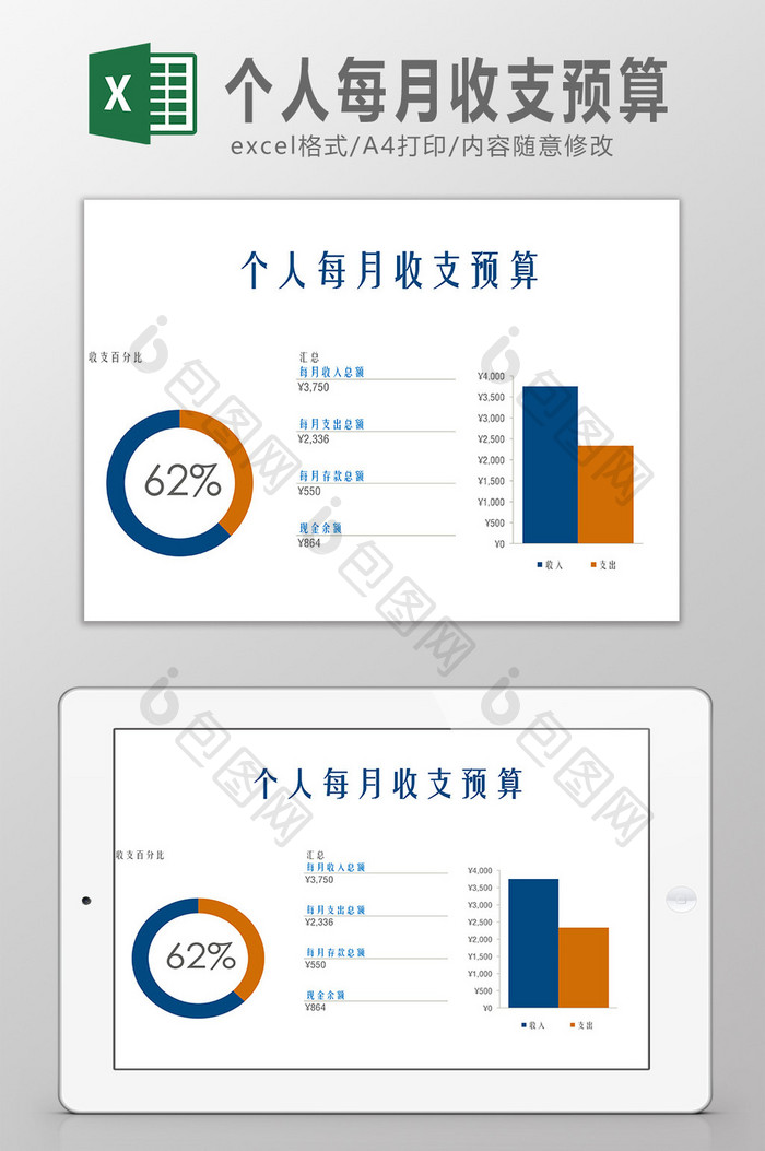 个人每月收支预算Excel模板