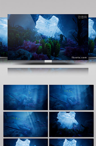 幽暗海底深处水泡汇聚成标志动画AE模板图片